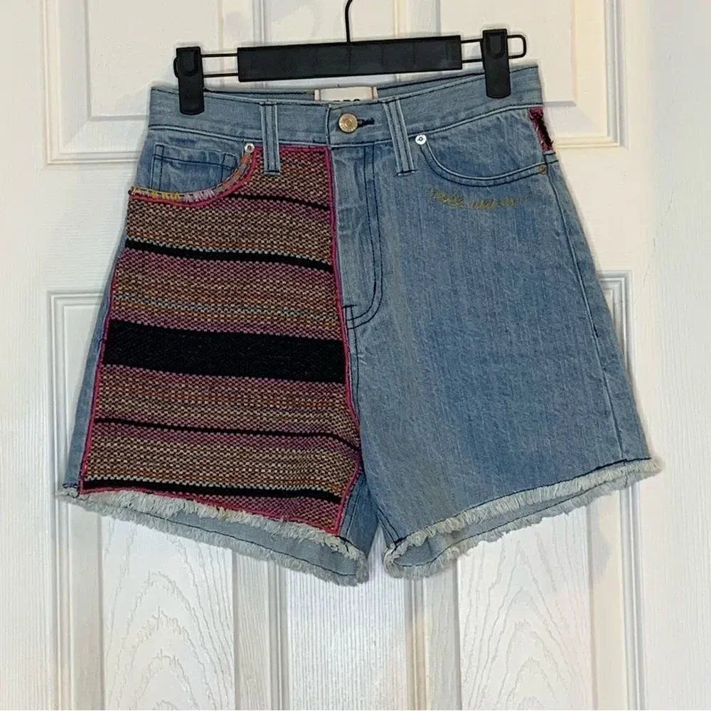 BDG A-Line Cutoff Denim Short Blanket Patchwork Blue Size 24